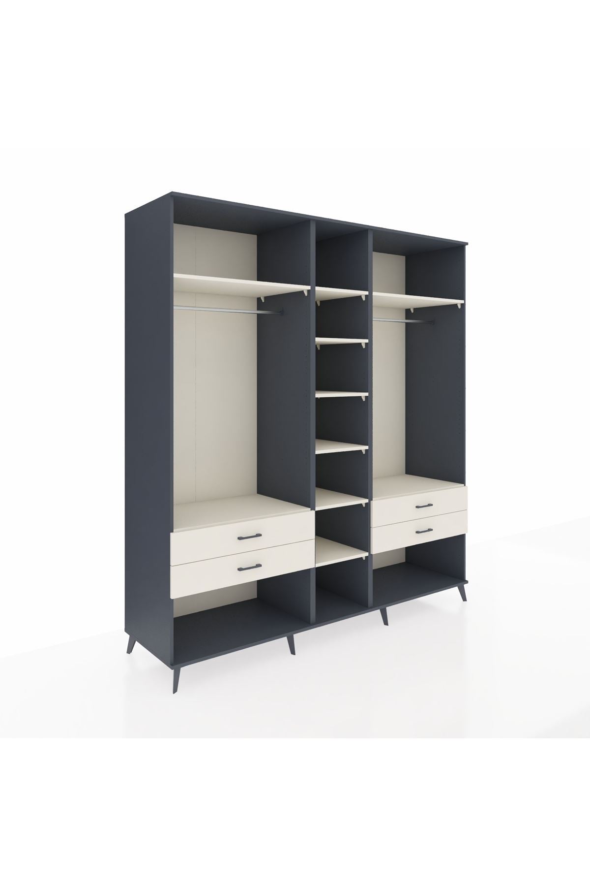 Kronos Dolap 10 Raflı 4 Çekmeceli 2 Askılı 220x59x243 Antrasit-Aytaşı/Aytaşı