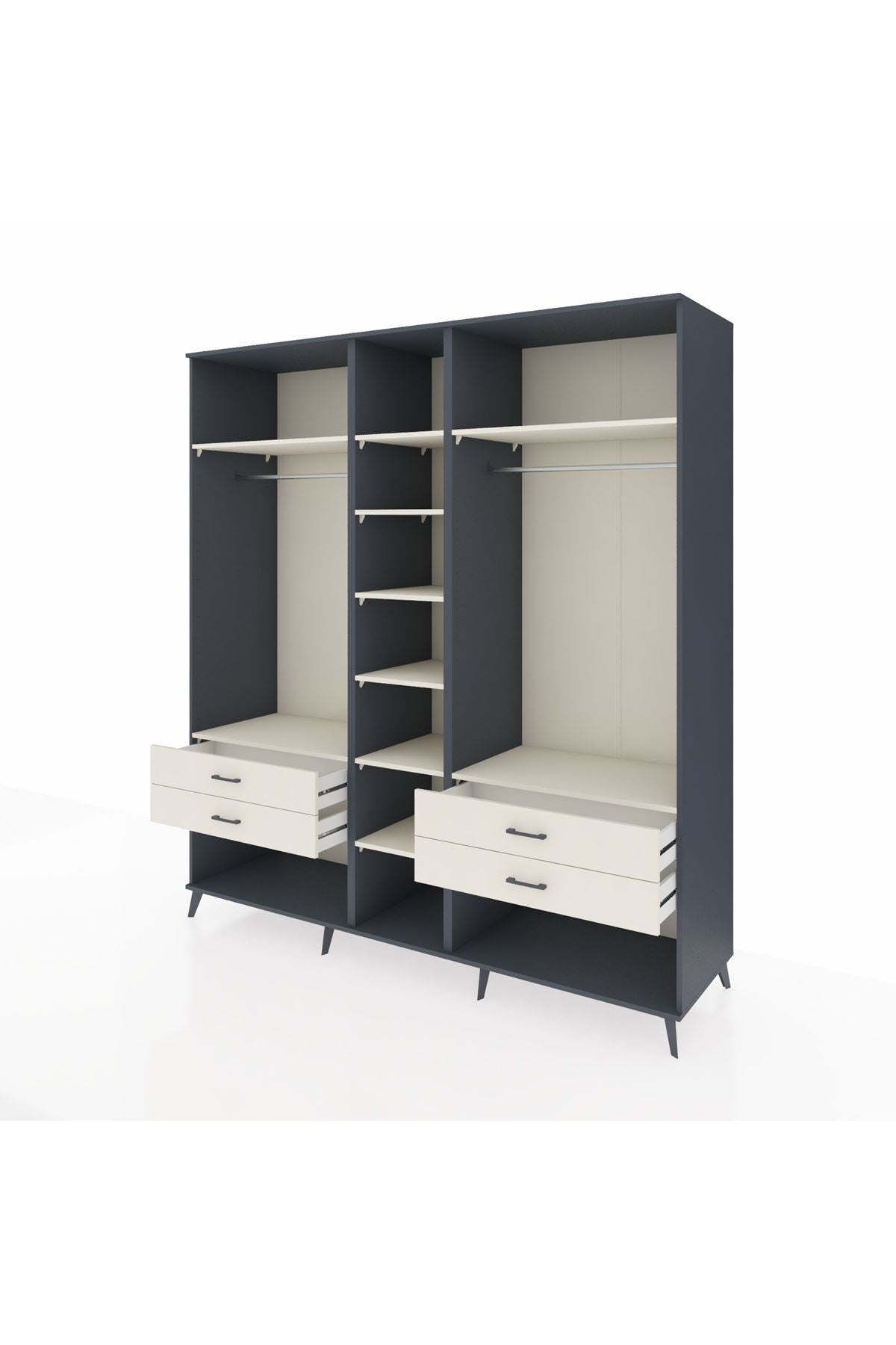 Kronos Dolap 10 Raflı 4 Çekmeceli 2 Askılı 220x59x243 Antrasit-Aytaşı/Aytaşı