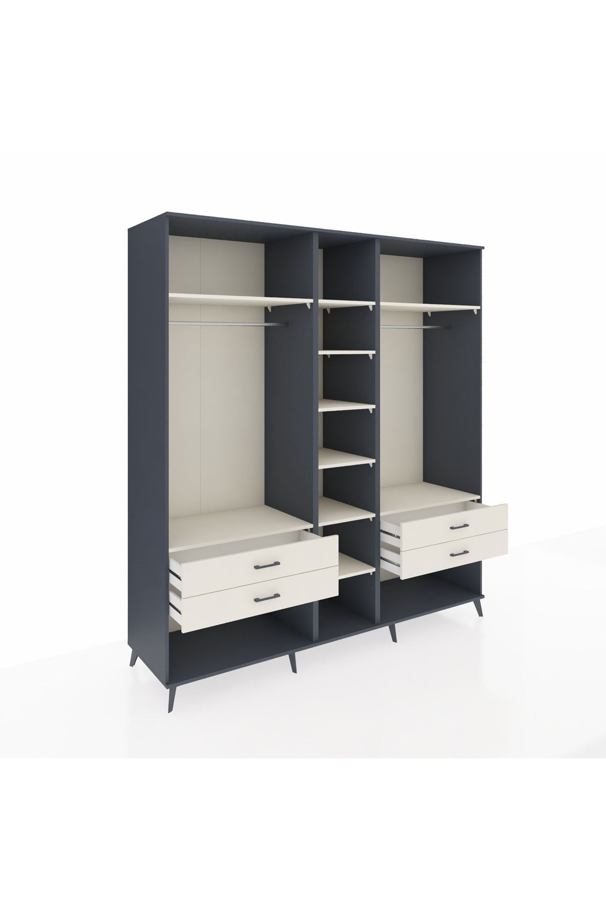 Kronos Dolap 10 Raflı 4 Çekmeceli 2 Askılı 220x59x243 Antrasit-Aytaşı/Aytaşı