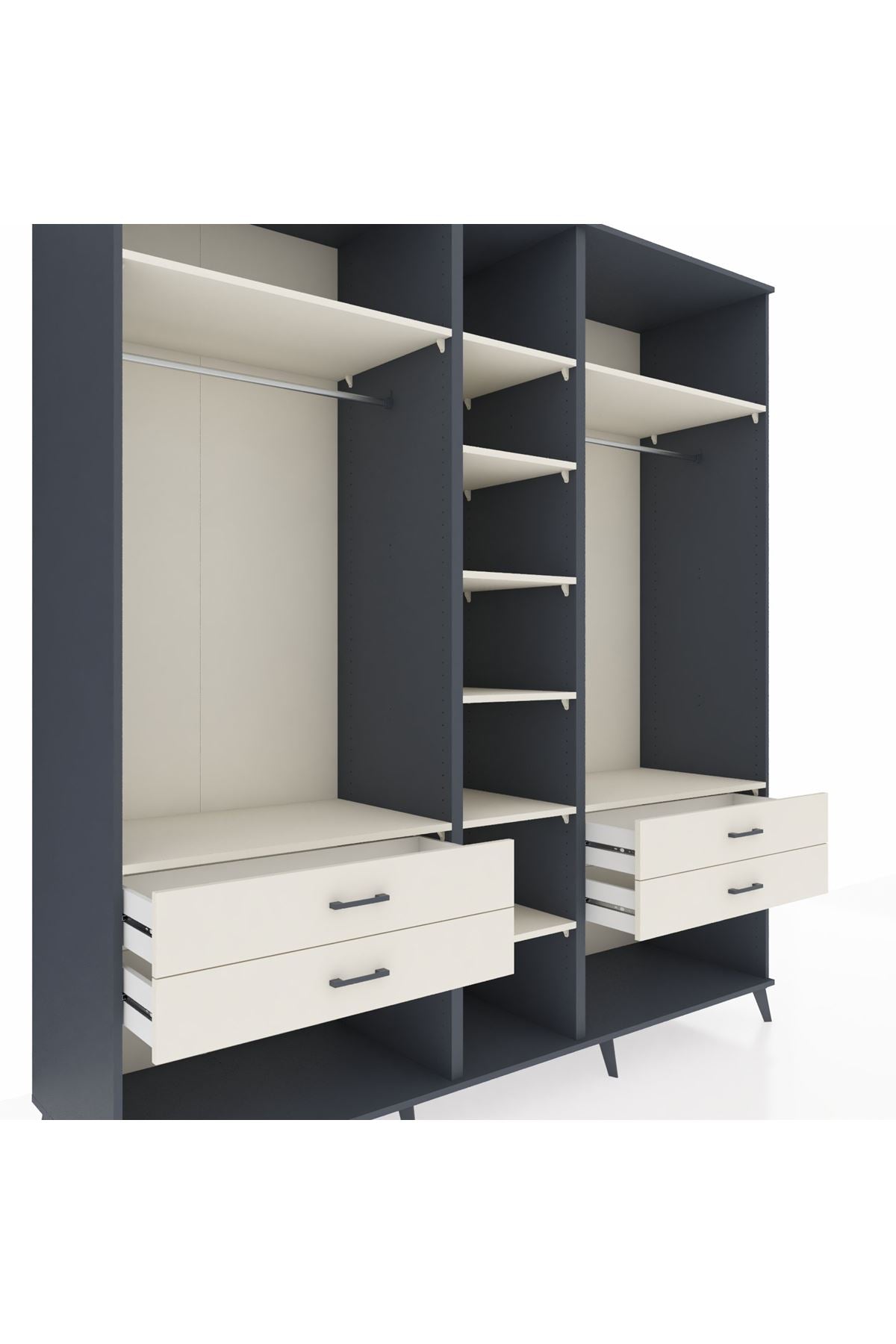 Kronos Dolap 10 Raflı 4 Çekmeceli 2 Askılı 220x59x243 Antrasit-Aytaşı/Aytaşı