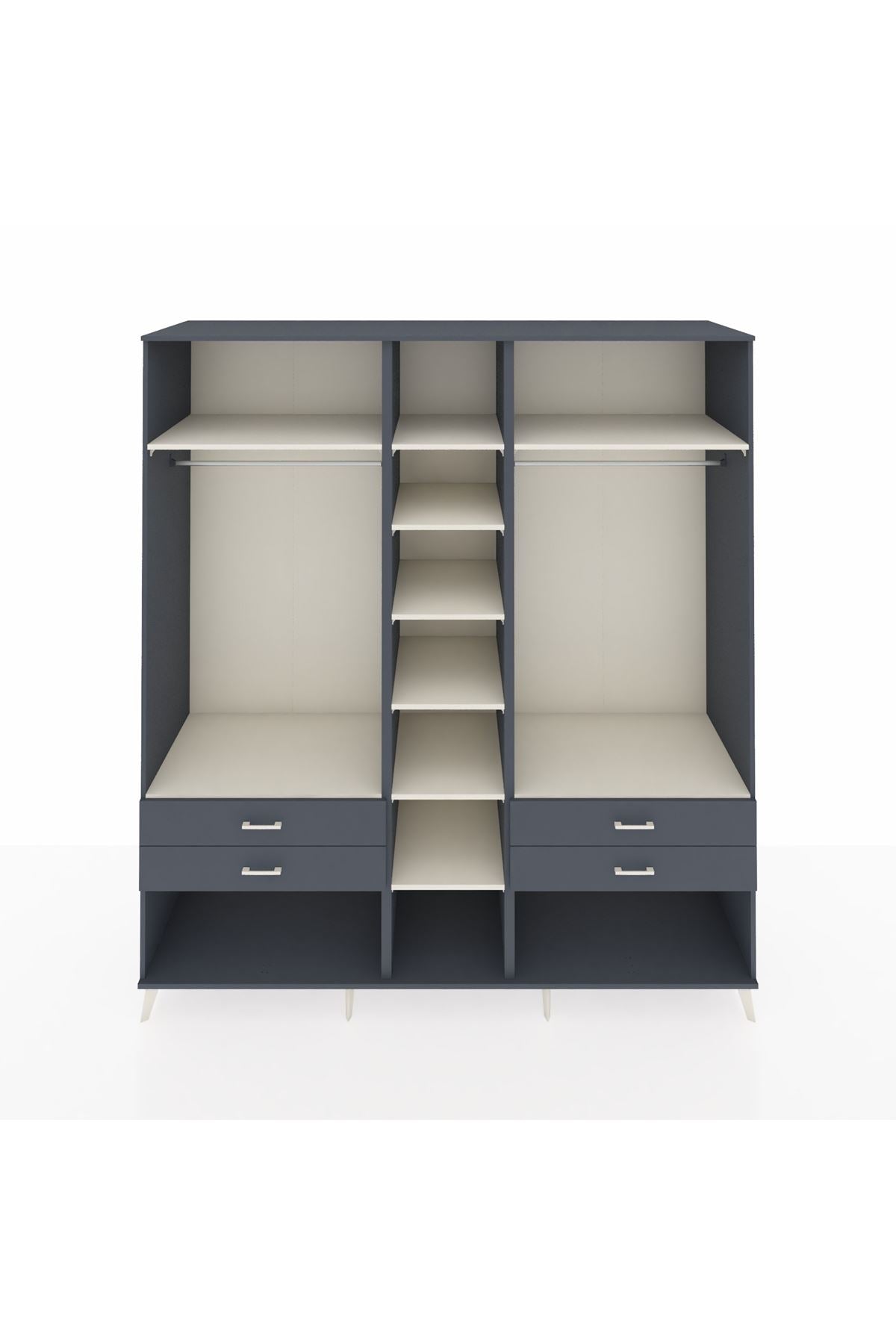 Kronos Dolap 10 Raflı 4 Çekmeceli 2 Askılı 220x59x243 Antrasit-Aytaşı/Antrasit