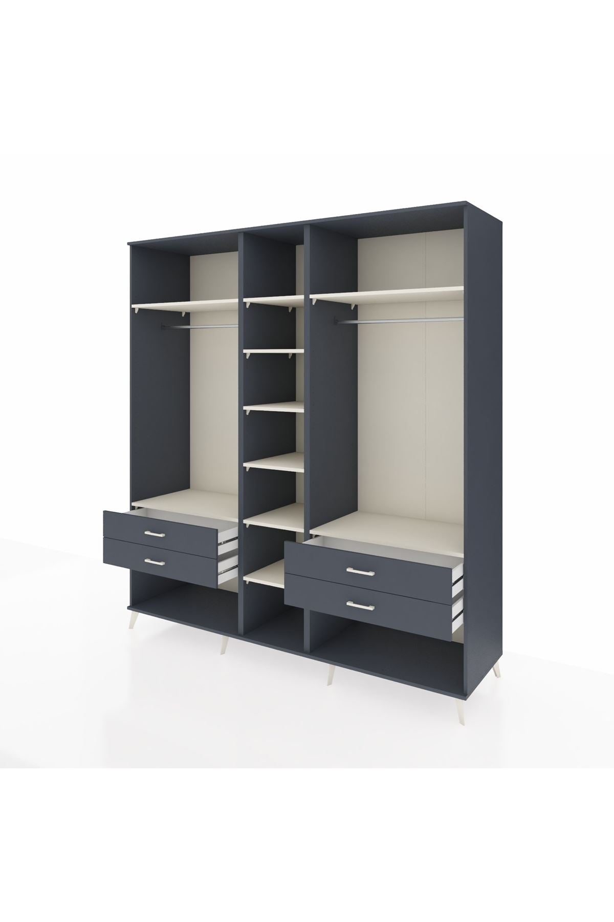 Kronos Dolap 10 Raflı 4 Çekmeceli 2 Askılı 220x59x243 Antrasit-Aytaşı/Antrasit