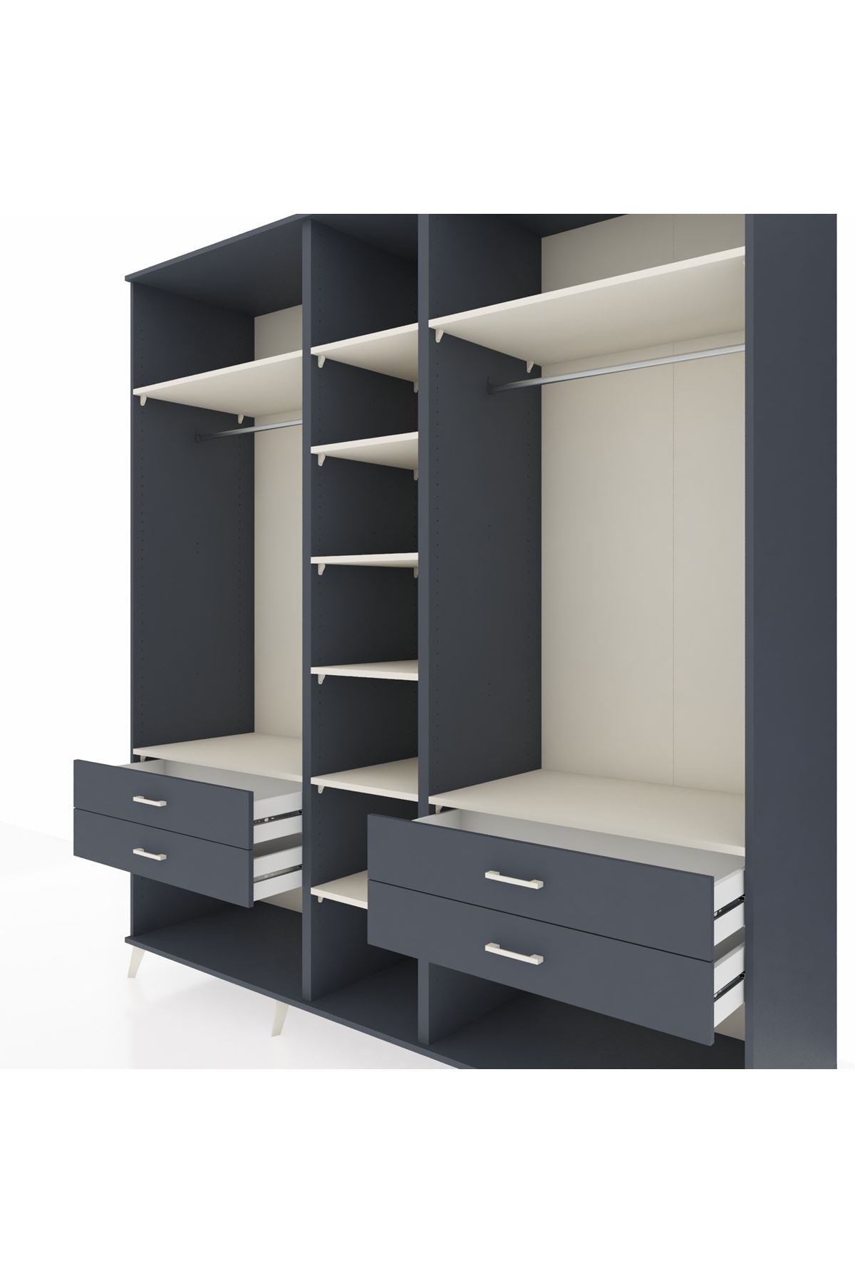 Kronos Dolap 10 Raflı 4 Çekmeceli 2 Askılı 220x59x243 Antrasit-Aytaşı/Antrasit