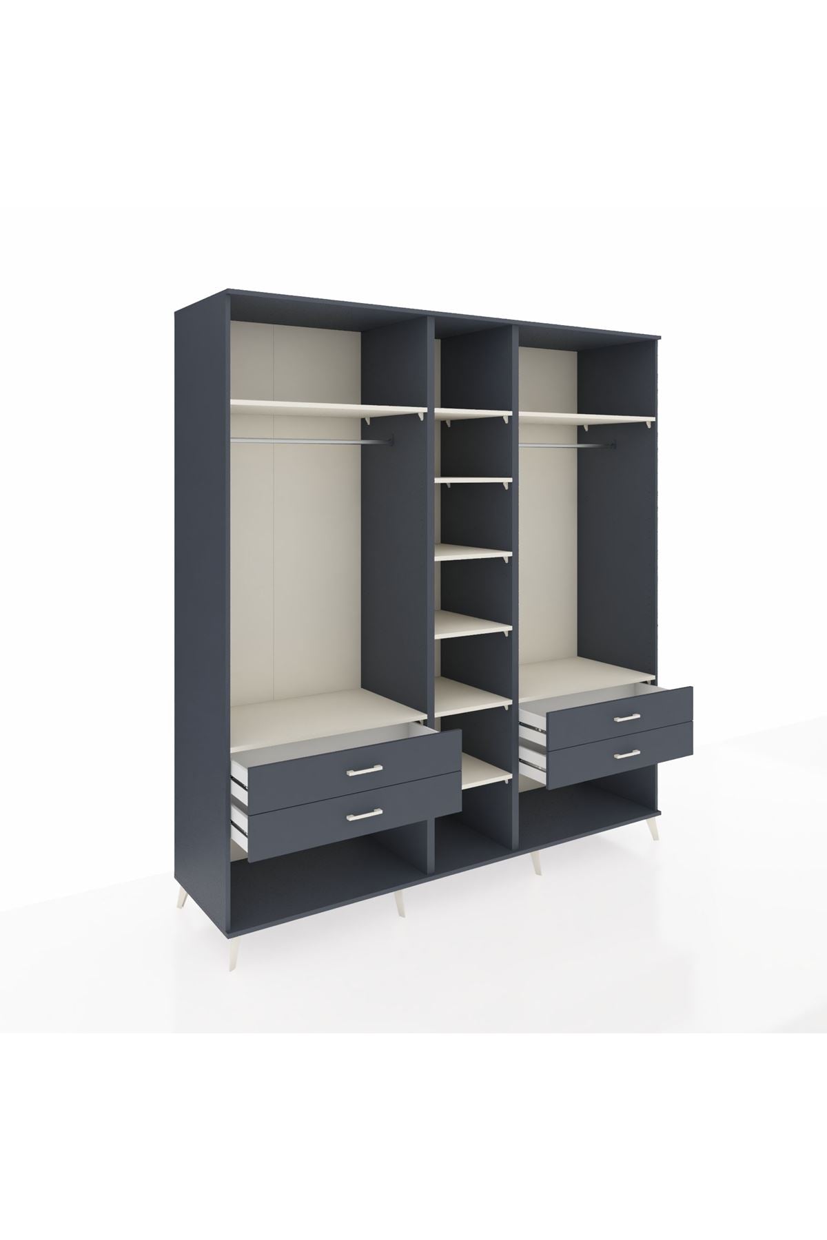 Kronos Dolap 10 Raflı 4 Çekmeceli 2 Askılı 220x59x243 Antrasit-Aytaşı/Antrasit