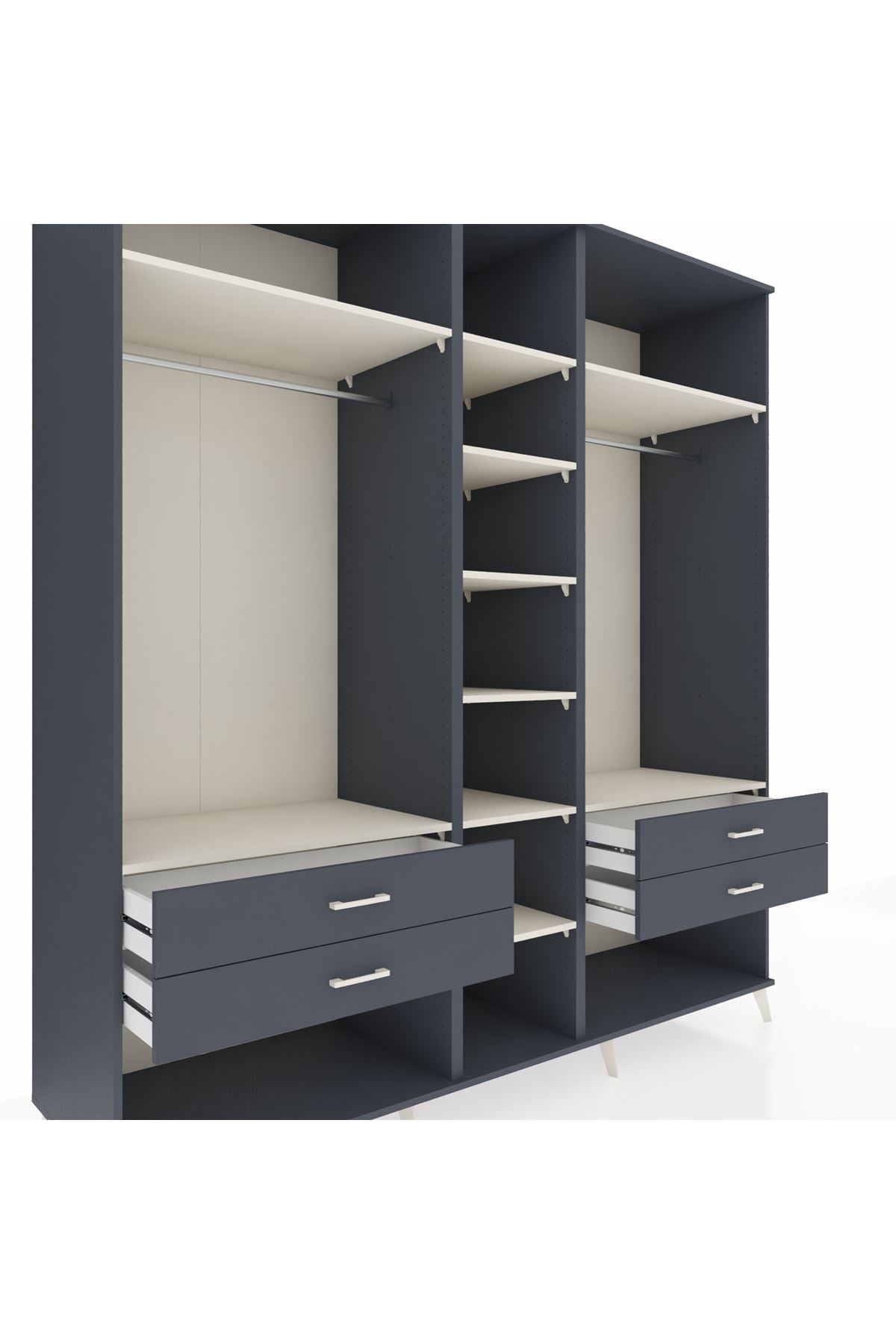 Kronos Dolap 10 Raflı 4 Çekmeceli 2 Askılı 220x59x243 Antrasit-Aytaşı/Antrasit