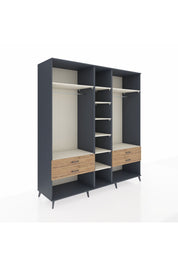 Kronos Dolap 10 Raflı 4 Çekmeceli 2 Askılı 220x59x243 Antrasit-Aytaşı/Çam