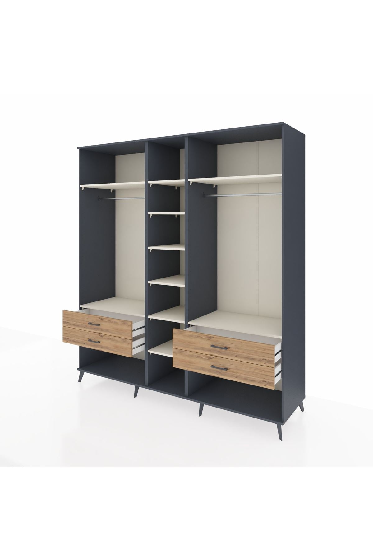 Kronos Dolap 10 Raflı 4 Çekmeceli 2 Askılı 220x59x243 Antrasit-Aytaşı/Çam