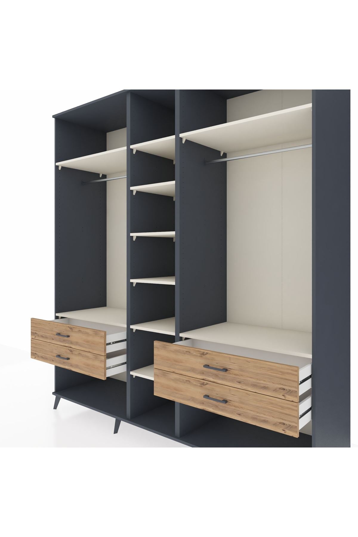 Kronos Dolap 10 Raflı 4 Çekmeceli 2 Askılı 220x59x243 Antrasit-Aytaşı/Çam