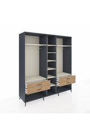 Kronos Dolap 10 Raflı 4 Çekmeceli 2 Askılı 220x59x243 Antrasit-Aytaşı/Çam