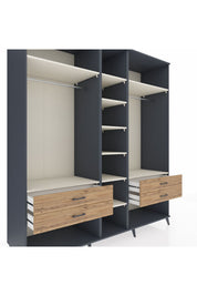 Kronos Dolap 10 Raflı 4 Çekmeceli 2 Askılı 220x59x243 Antrasit-Aytaşı/Çam