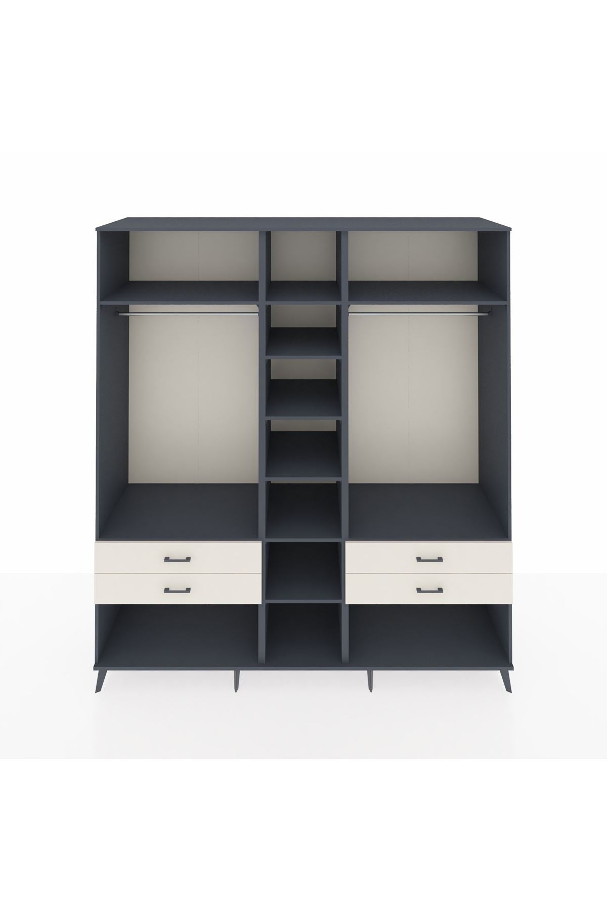 Kronos Dolap 10 Raflı 4 Çekmeceli 2 Askılı 220x59x243 Antrasit-Antrasit/Aytaşı