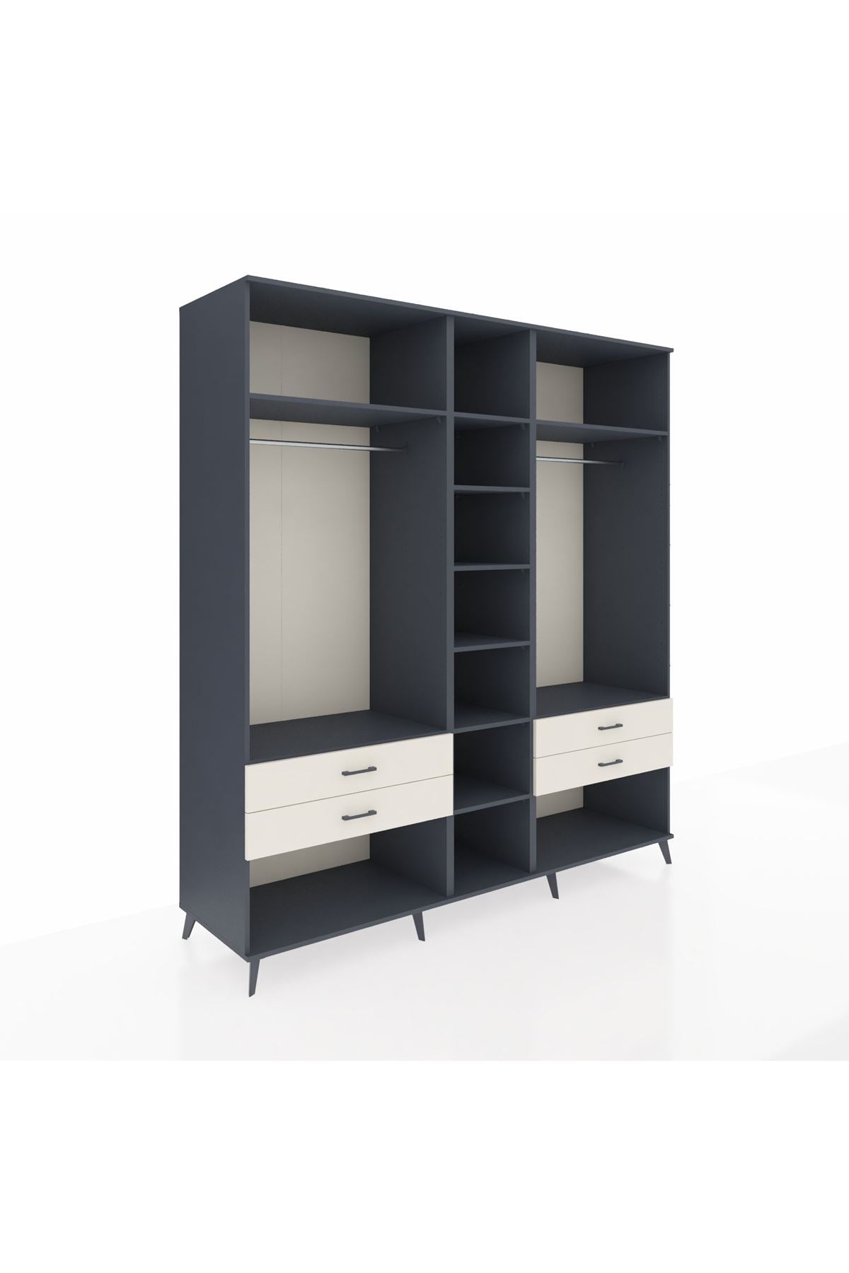 Kronos Dolap 10 Raflı 4 Çekmeceli 2 Askılı 220x59x243 Antrasit-Antrasit/Aytaşı
