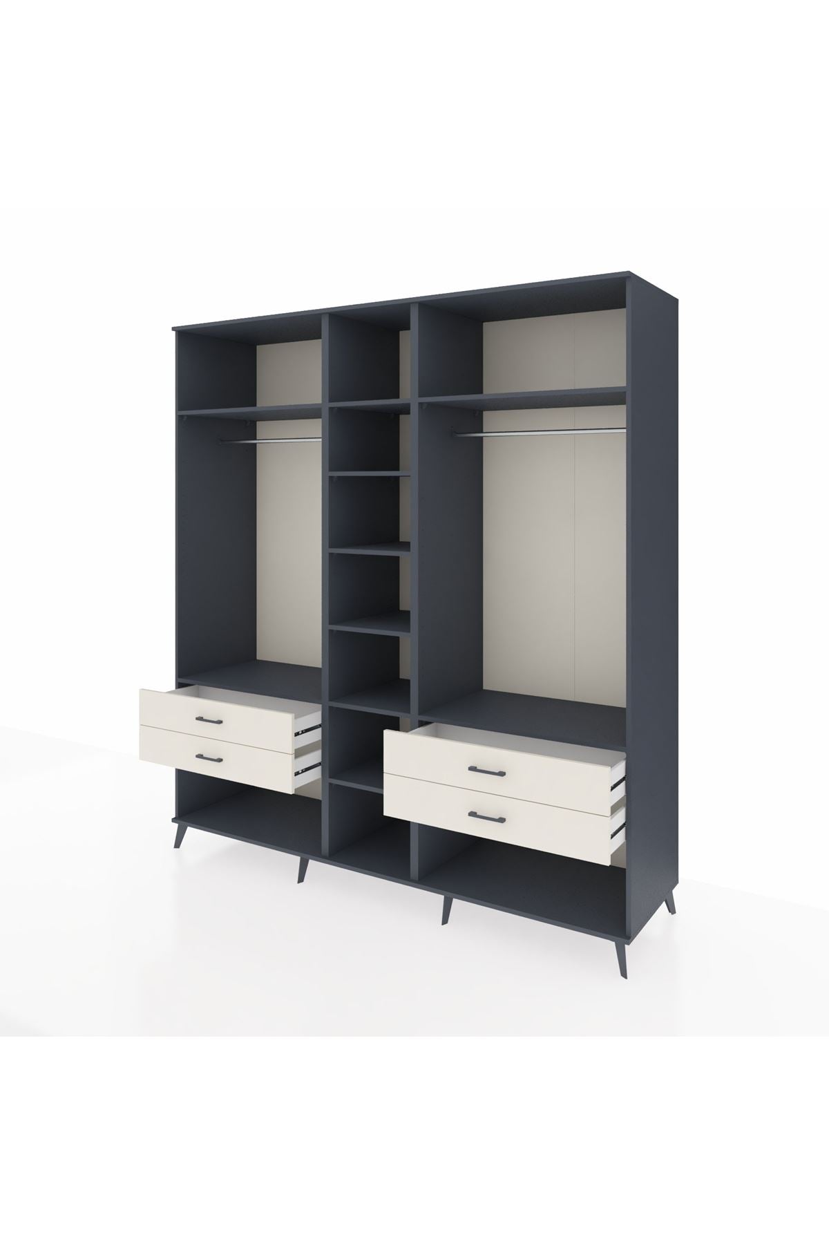 Kronos Dolap 10 Raflı 4 Çekmeceli 2 Askılı 220x59x243 Antrasit-Antrasit/Aytaşı