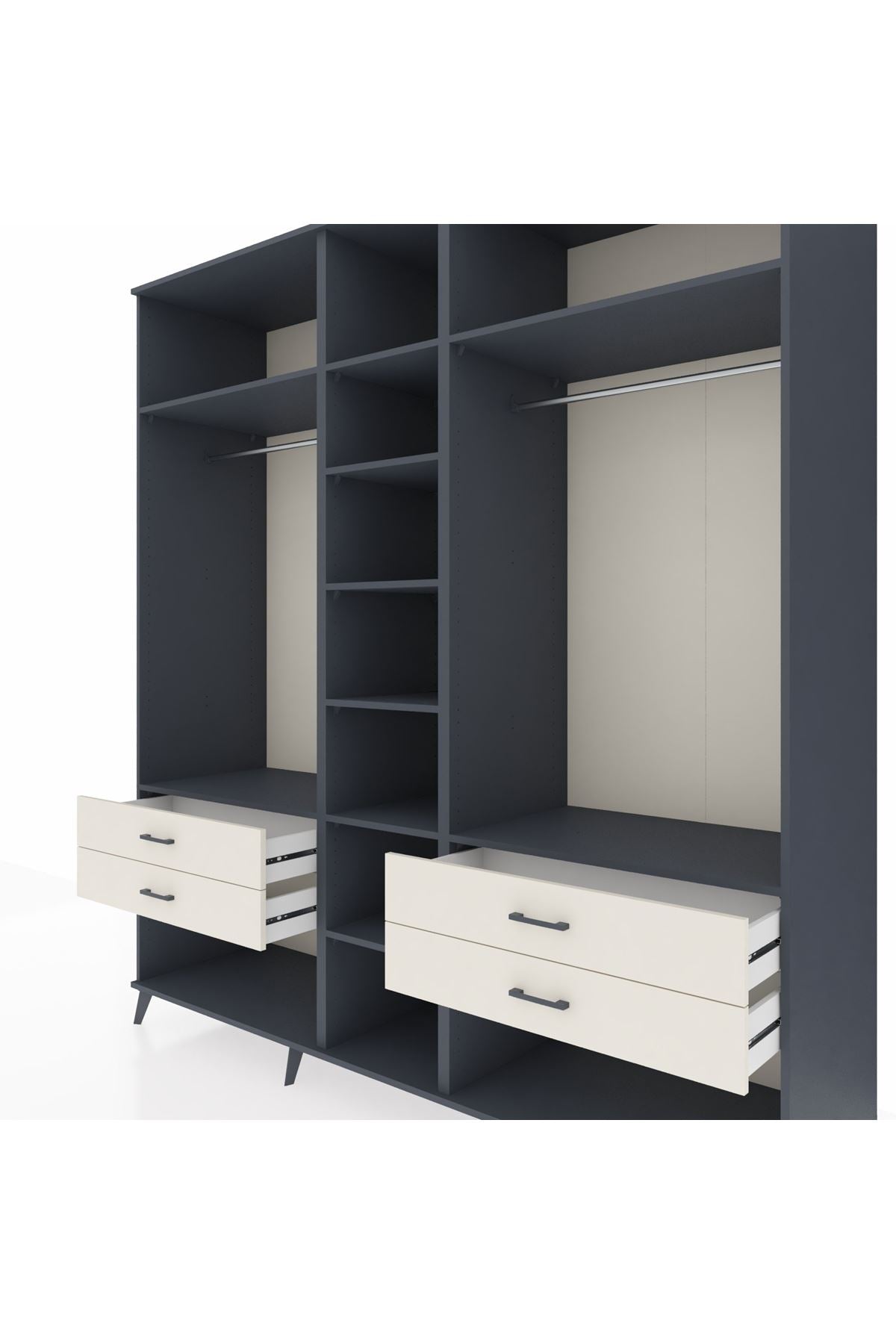 Kronos Dolap 10 Raflı 4 Çekmeceli 2 Askılı 220x59x243 Antrasit-Antrasit/Aytaşı