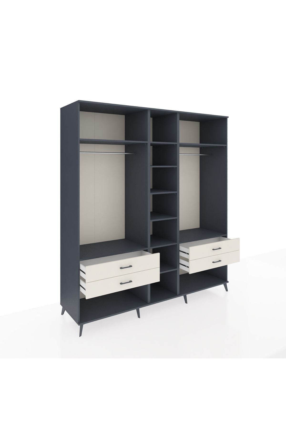 Kronos Dolap 10 Raflı 4 Çekmeceli 2 Askılı 220x59x243 Antrasit-Antrasit/Aytaşı