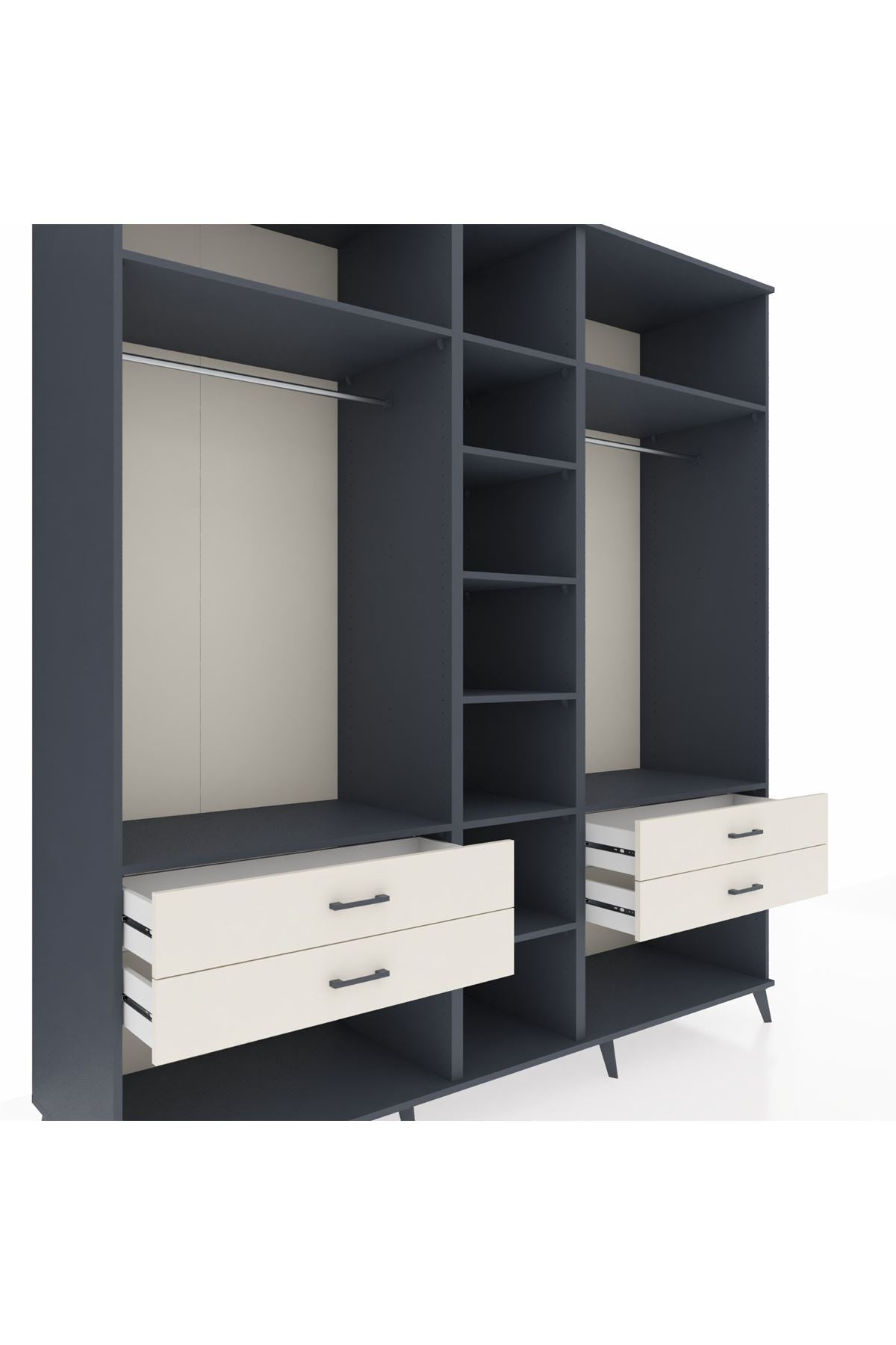 Kronos Dolap 10 Raflı 4 Çekmeceli 2 Askılı 220x59x243 Antrasit-Antrasit/Aytaşı