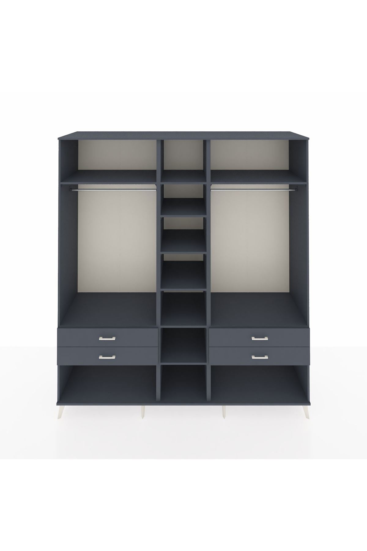 Kronos Dolap 10 Raflı 4 Çekmeceli 2 Askılı 220x59x243 Antrasit-Antrasit/Antrasit