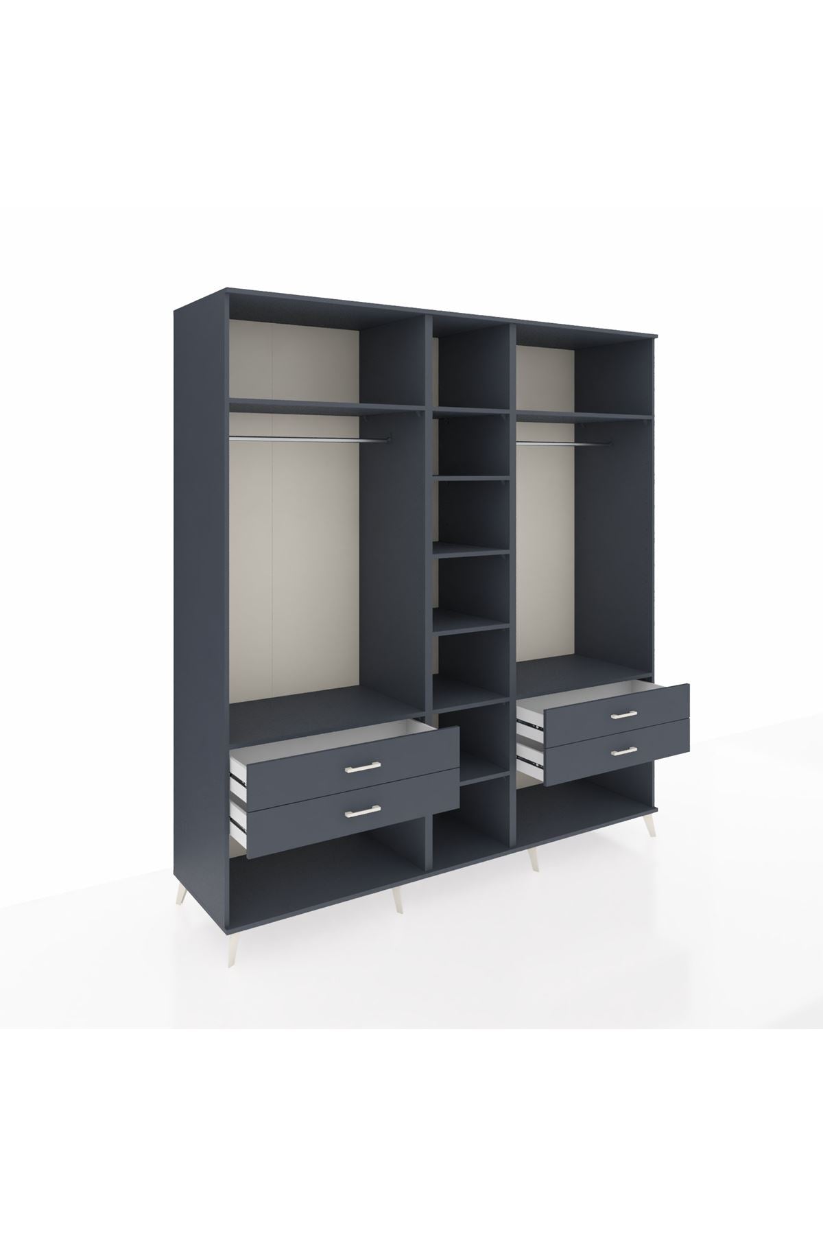 Kronos Dolap 10 Raflı 4 Çekmeceli 2 Askılı 220x59x243 Antrasit-Antrasit/Antrasit