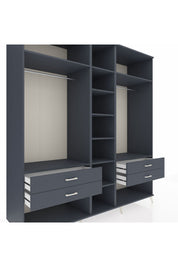 Kronos Dolap 10 Raflı 4 Çekmeceli 2 Askılı 220x59x243 Antrasit-Antrasit/Antrasit