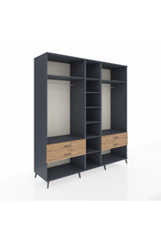 Kronos Dolap 10 Raflı 4 Çekmeceli 2 Askılı 220x59x243 Antrasit-Antrasit/Çam