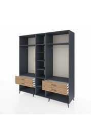 Kronos Dolap 10 Raflı 4 Çekmeceli 2 Askılı 220x59x243 Antrasit-Antrasit/Çam