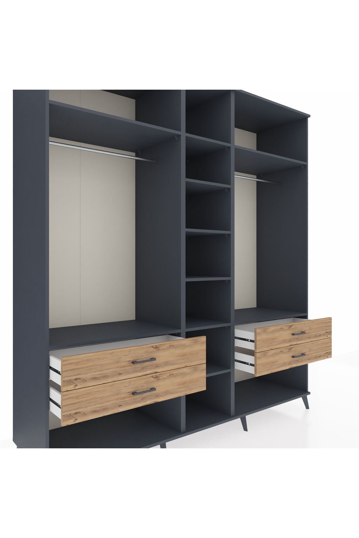 Kronos Dolap 10 Raflı 4 Çekmeceli 2 Askılı 220x59x243 Antrasit-Antrasit/Çam