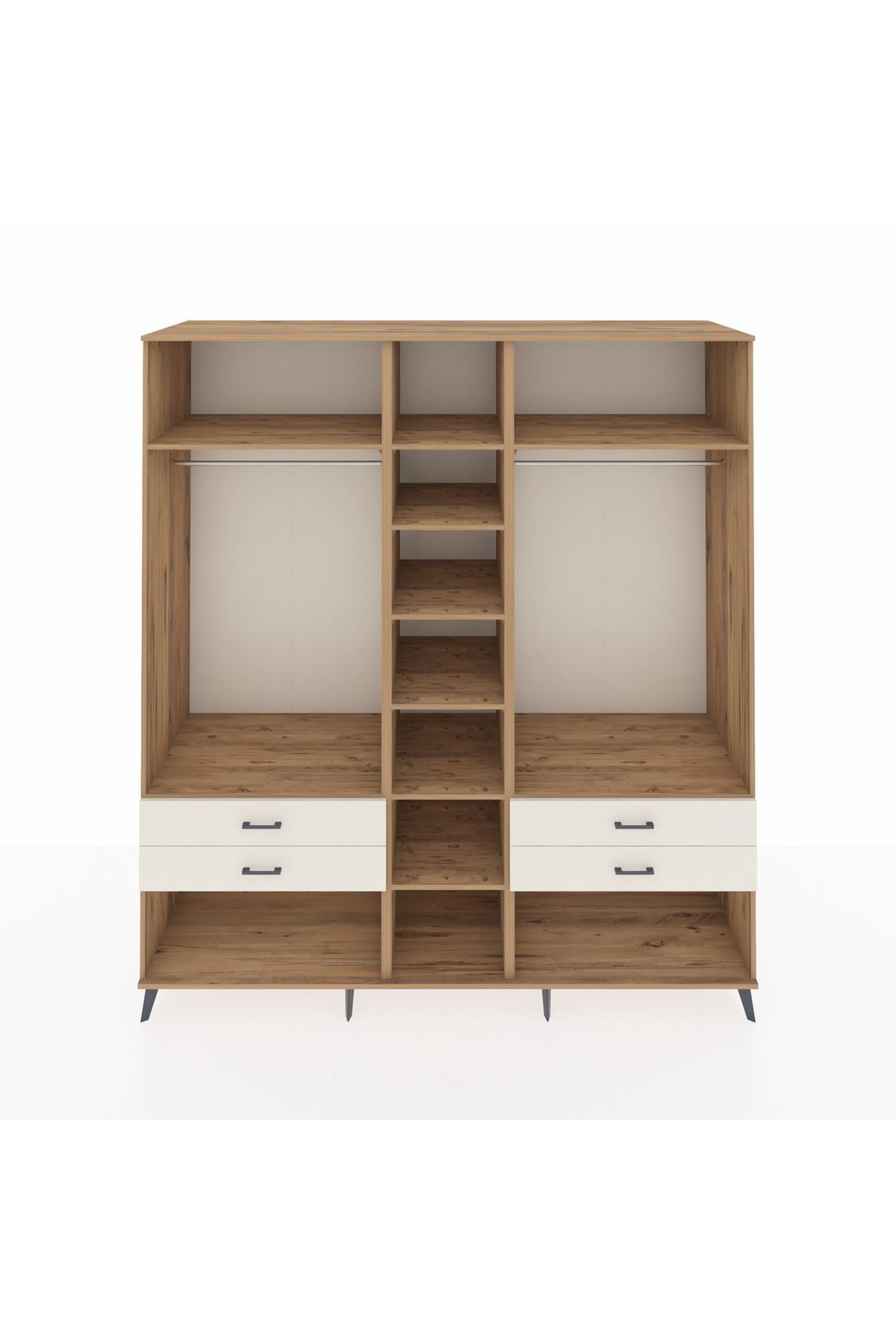 Kronos Dolap 10 Raflı 4 Çekmeceli 2 Askılı 220x59x243 Çam-Çam/Aytaşı