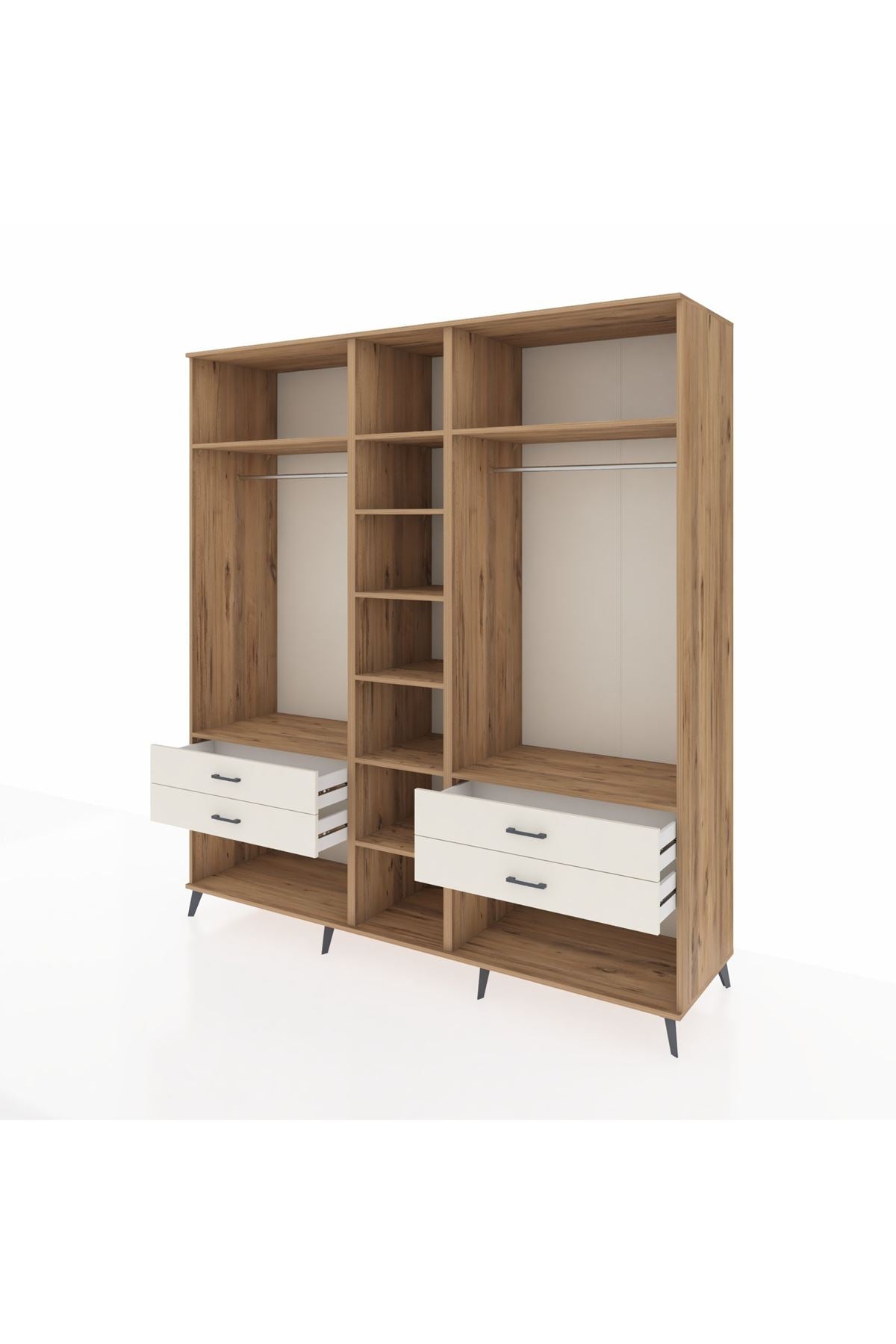 Kronos Dolap 10 Raflı 4 Çekmeceli 2 Askılı 220x59x243 Çam-Çam/Aytaşı