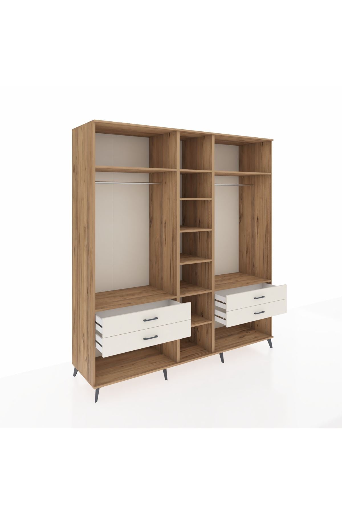 Kronos Dolap 10 Raflı 4 Çekmeceli 2 Askılı 220x59x243 Çam-Çam/Aytaşı