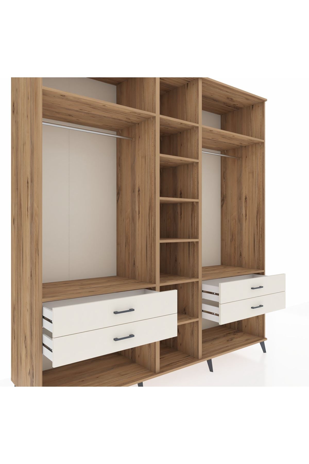 Kronos Dolap 10 Raflı 4 Çekmeceli 2 Askılı 220x59x243 Çam-Çam/Aytaşı