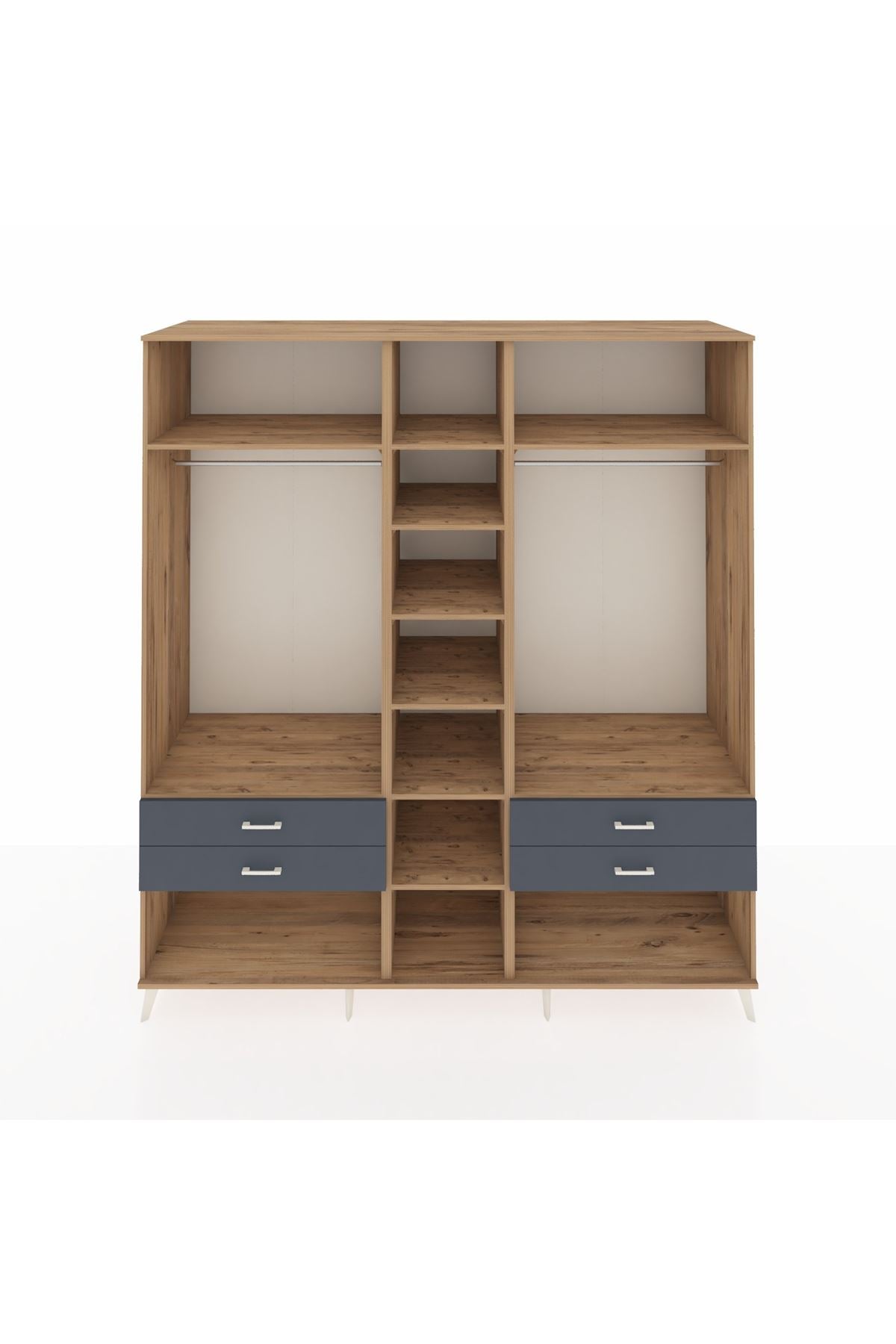 Kronos Dolap 10 Raflı 4 Çekmeceli 2 Askılı 220x59x243 Çam-Çam/Antrasit