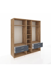 Kronos Dolap 10 Raflı 4 Çekmeceli 2 Askılı 220x59x243 Çam-Çam/Antrasit