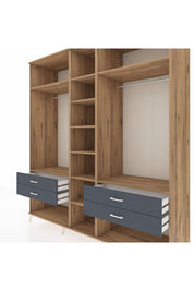 Kronos Dolap 10 Raflı 4 Çekmeceli 2 Askılı 220x59x243 Çam-Çam/Antrasit