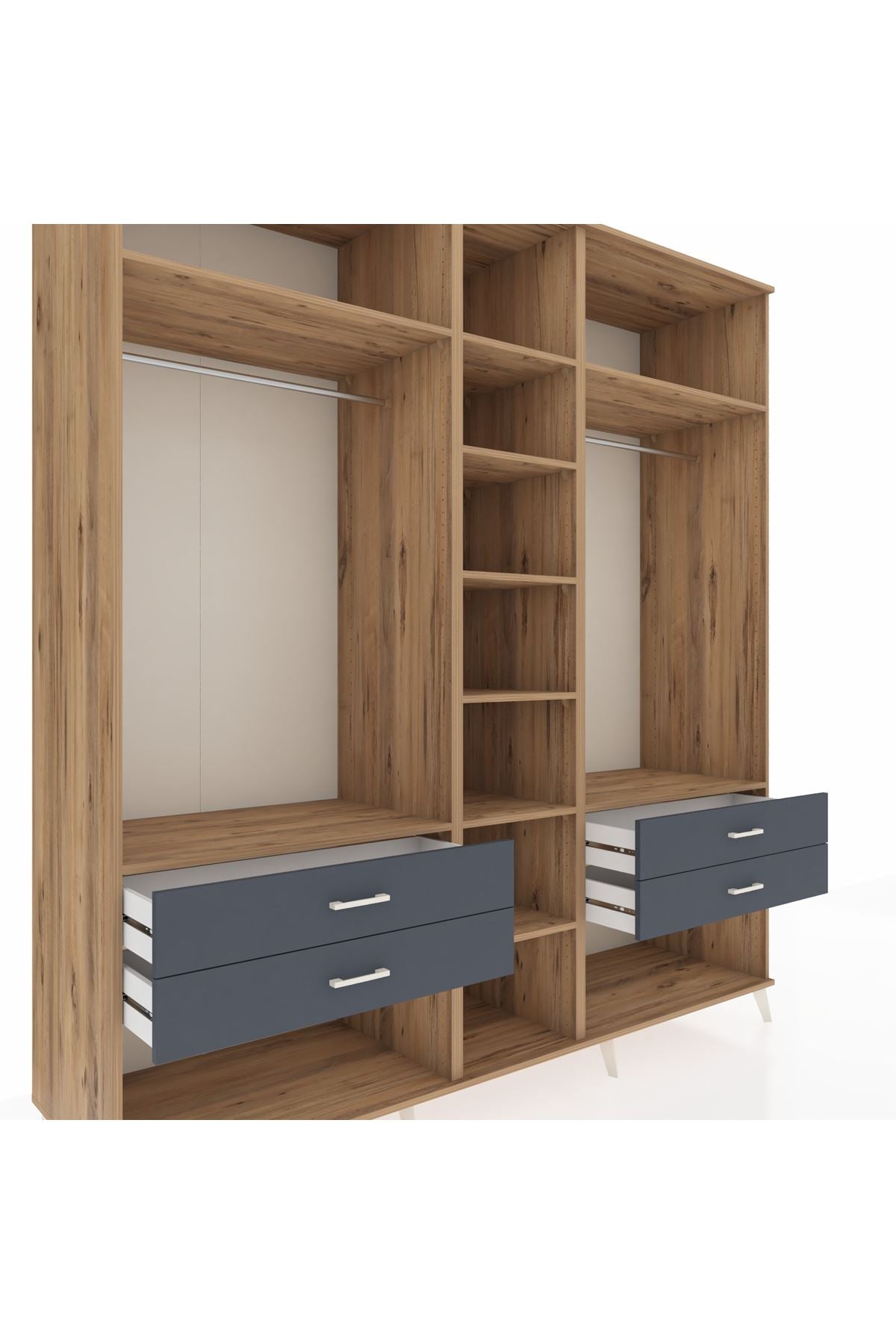 Kronos Dolap 10 Raflı 4 Çekmeceli 2 Askılı 220x59x243 Çam-Çam/Antrasit