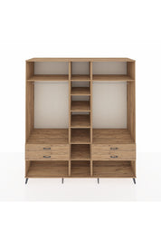 Kronos Dolap 10 Raflı 4 Çekmeceli 2 Askılı 220x59x243 Çam-Çam/Çam