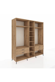 Kronos Dolap 10 Raflı 4 Çekmeceli 2 Askılı 220x59x243 Çam-Çam/Çam