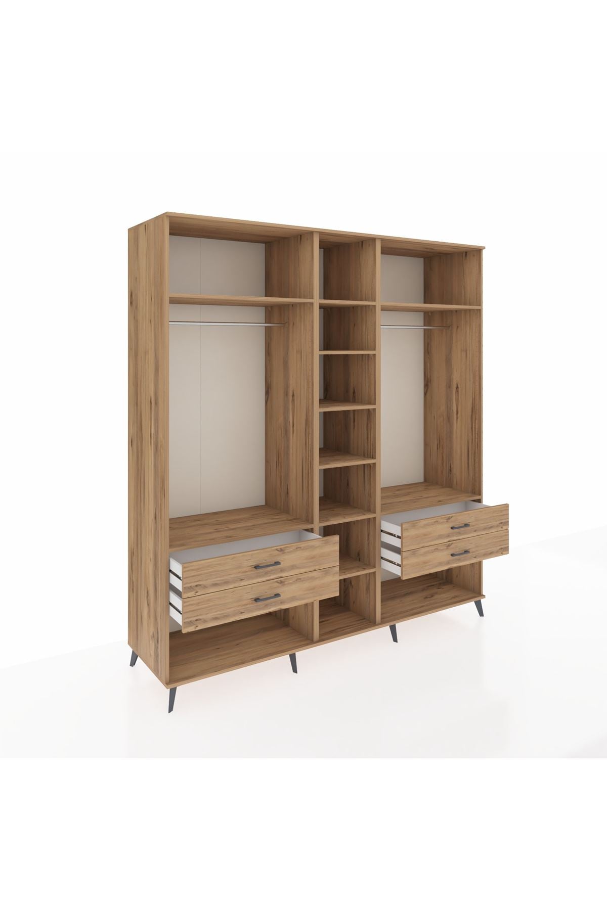 Kronos Dolap 10 Raflı 4 Çekmeceli 2 Askılı 220x59x243 Çam-Çam/Çam