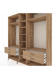 Kronos Dolap 10 Raflı 4 Çekmeceli 2 Askılı 220x59x243 Çam-Çam/Çam