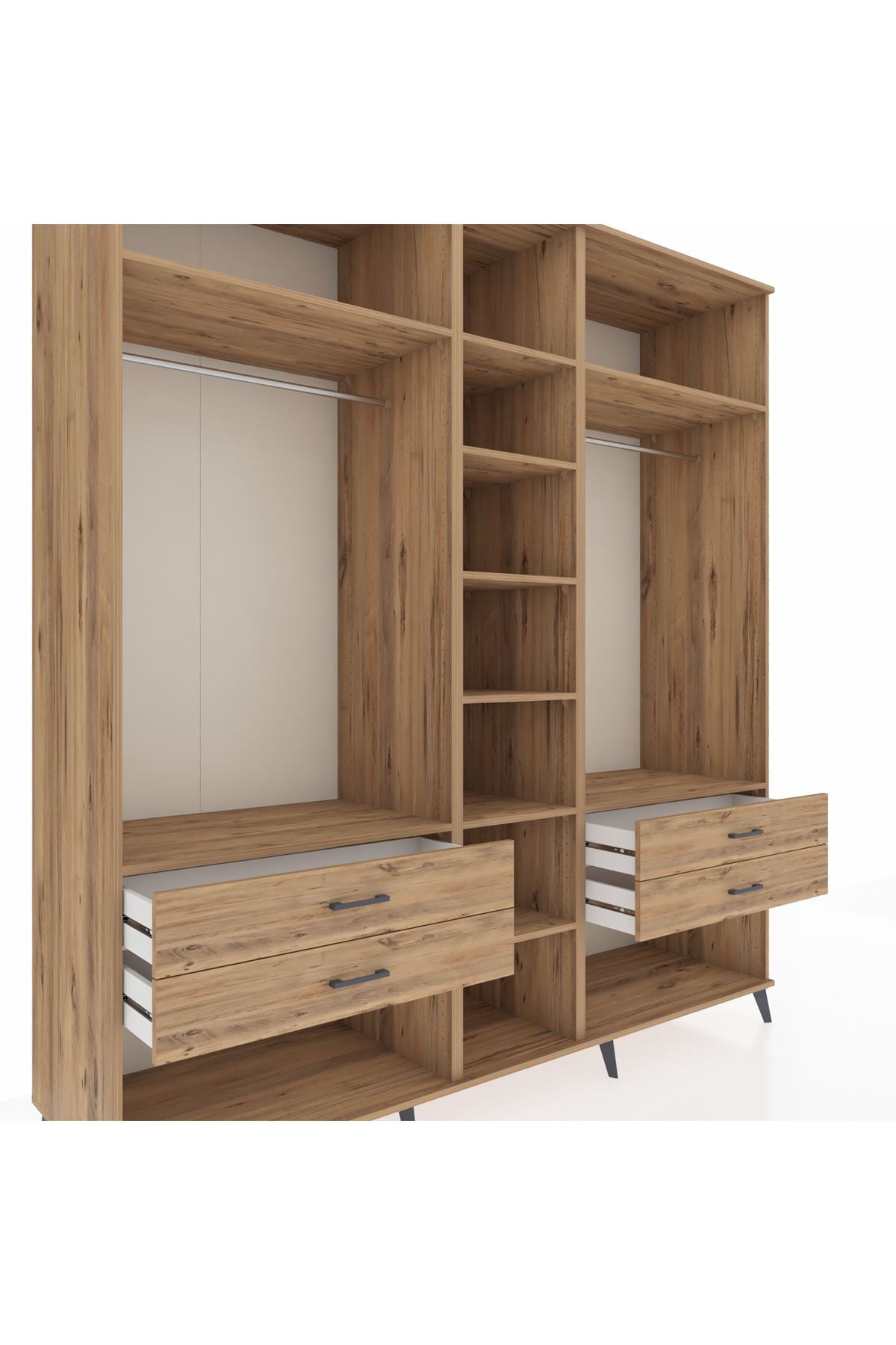 Kronos Dolap 10 Raflı 4 Çekmeceli 2 Askılı 220x59x243 Çam-Çam/Çam