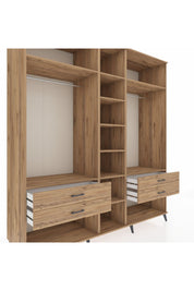 Kronos Dolap 10 Raflı 4 Çekmeceli 2 Askılı 220x59x243 Çam-Çam/Çam