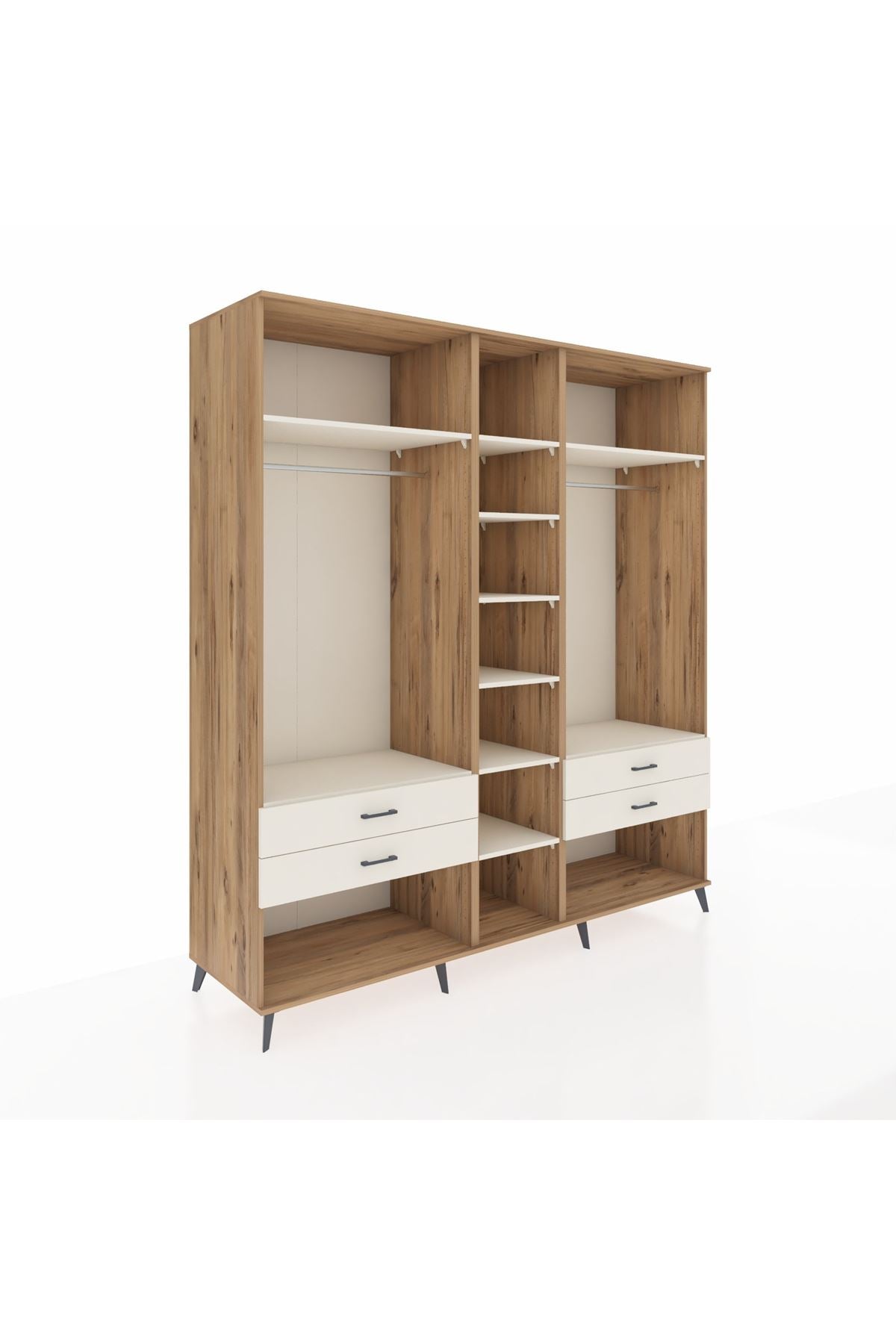 Kronos Dolap 10 Raflı 4 Çekmeceli 2 Askılı 220x59x243 Çam-Aytaşı/Aytaşı