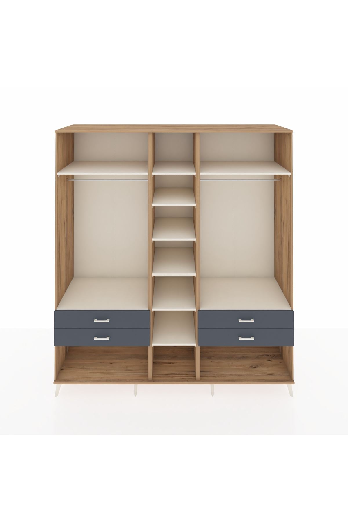 Kronos Dolap 10 Raflı 4 Çekmeceli 2 Askılı 220x59x243 Çam-Aytaşı/Antrasit