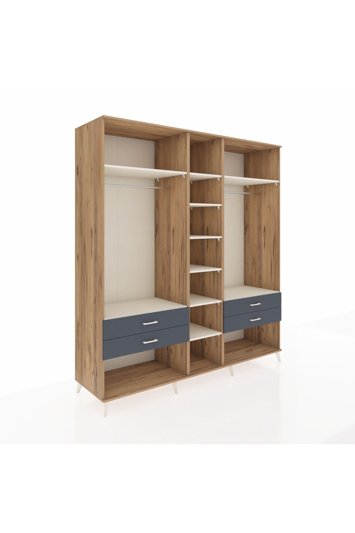 Kronos Dolap 10 Raflı 4 Çekmeceli 2 Askılı 220x59x243 Çam-Aytaşı/Antrasit