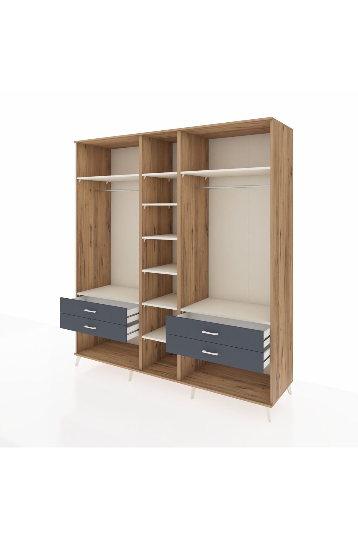 Kronos Dolap 10 Raflı 4 Çekmeceli 2 Askılı 220x59x243 Çam-Aytaşı/Antrasit