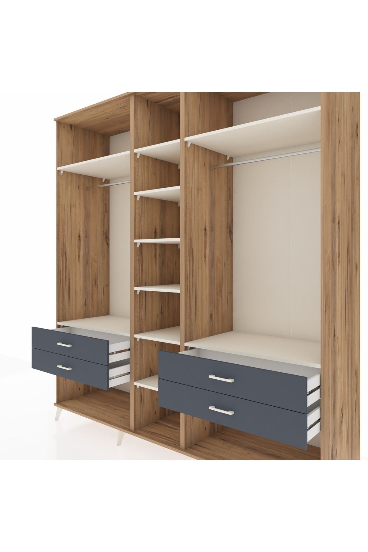 Kronos Dolap 10 Raflı 4 Çekmeceli 2 Askılı 220x59x243 Çam-Aytaşı/Antrasit