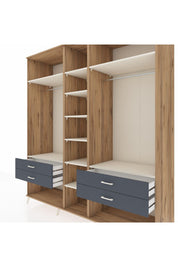 Kronos Dolap 10 Raflı 4 Çekmeceli 2 Askılı 220x59x243 Çam-Aytaşı/Antrasit