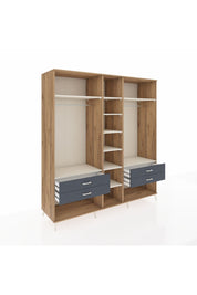 Kronos Dolap 10 Raflı 4 Çekmeceli 2 Askılı 220x59x243 Çam-Aytaşı/Antrasit