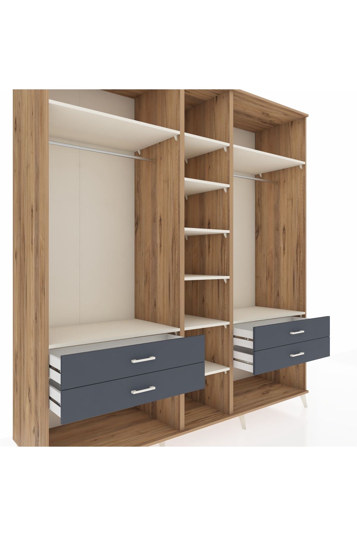 Kronos Dolap 10 Raflı 4 Çekmeceli 2 Askılı 220x59x243 Çam-Aytaşı/Antrasit