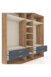 Kronos Dolap 10 Raflı 4 Çekmeceli 2 Askılı 220x59x243 Çam-Aytaşı/Antrasit