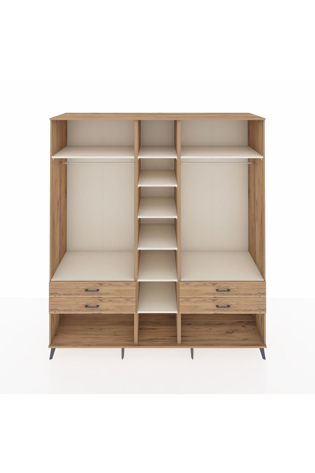 Kronos Dolap 10 Raflı 4 Çekmeceli 2 Askılı 220x59x243 Çam-Aytaşı/Çam